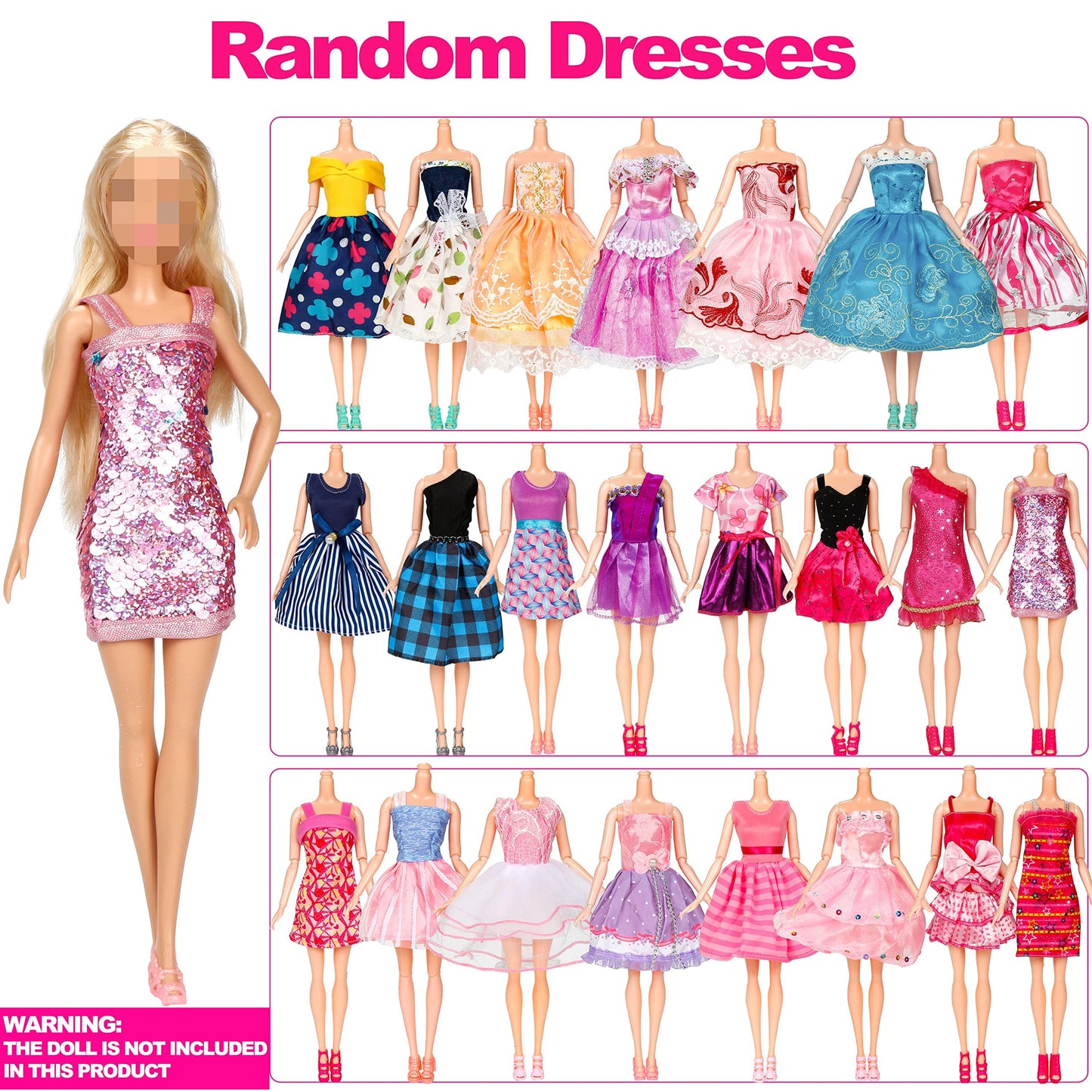 50 Pcs Doll Clothes And Accessories, 5 Wedding Gowns 5 Fashion Dresses 4 Slip Dresses 3 Tops 3 Pants 3 Bikini Swimsuits 20 Shoes