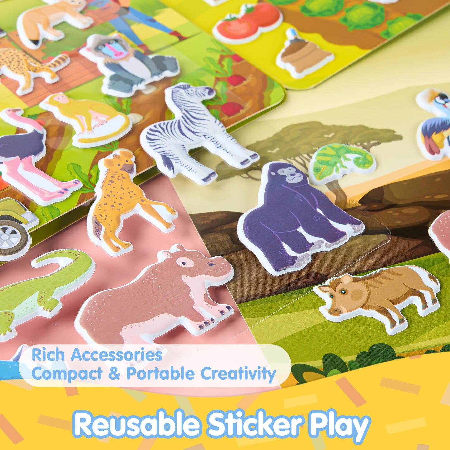 JOYIN 3Pcs Puffy Sticker Books, Reusable Sticker Activity Books for Kids, Travel Toys for Airplane, Cute Restickable Stickers, C