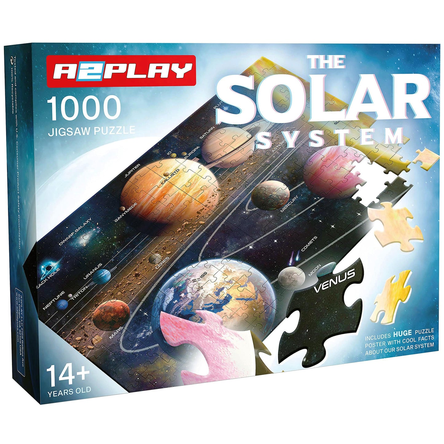 A2PLAY Solar System Space Puzzle for mature-themeds  1000 Piece Jigsaw Puzzle & Bonus Space Fact Poster  enhanced Materials  27.5 x 19.7 in