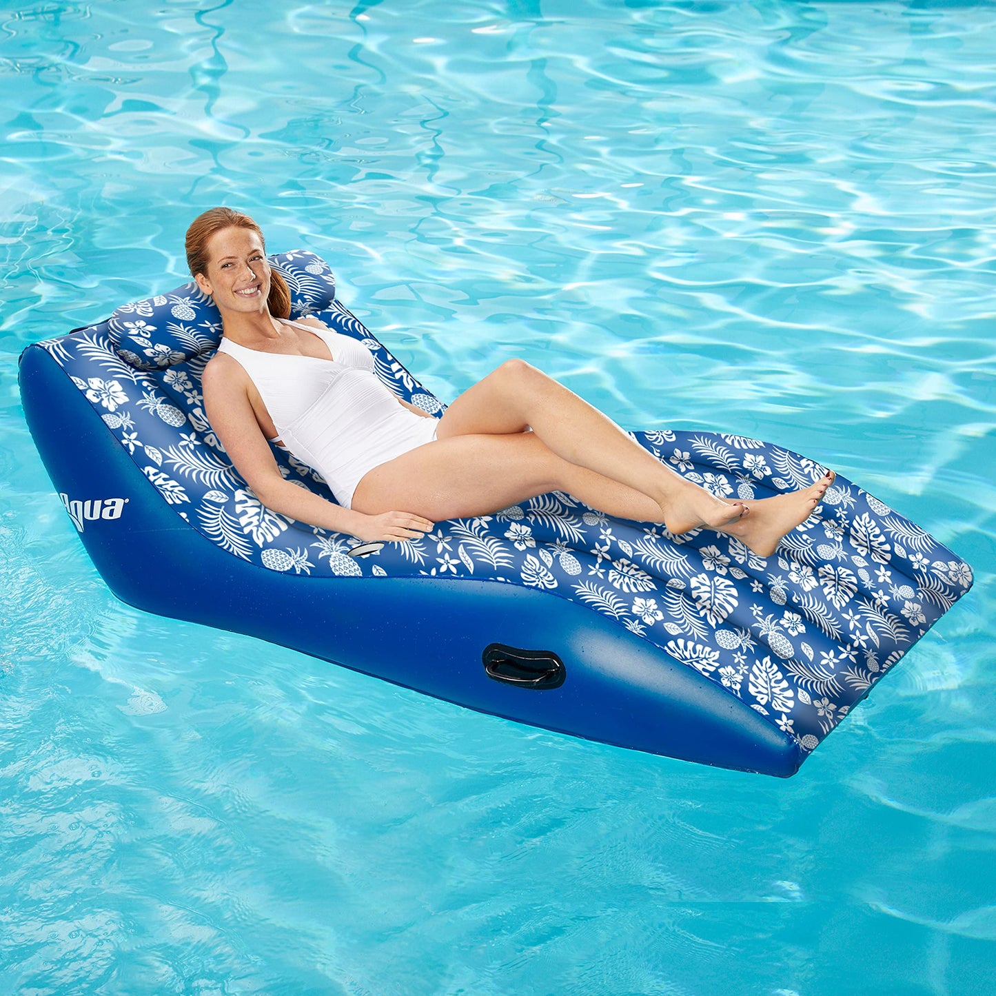 Aqua Ultra-Comfort Floating Pool Chair & Lake Raft With Pillow - 1-Person Heavy Duty Pool Float, Lake Floating Chair - Blue Pine