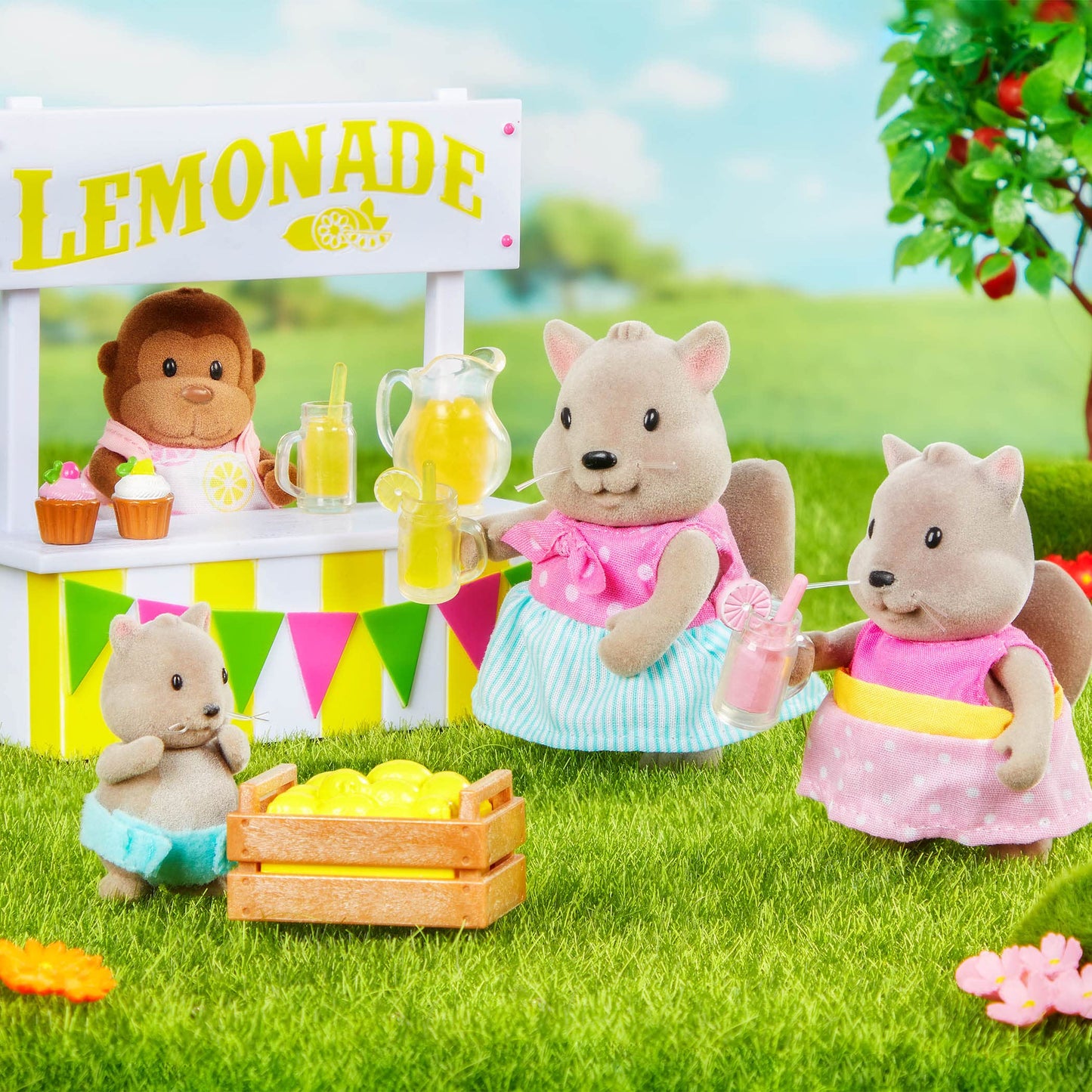 Li'l Woodzeez Lemonade Stand Playset with Rabbit Figurine, 25 Pieces, Imaginative Play, Multicolor, Model WZ6539Z
