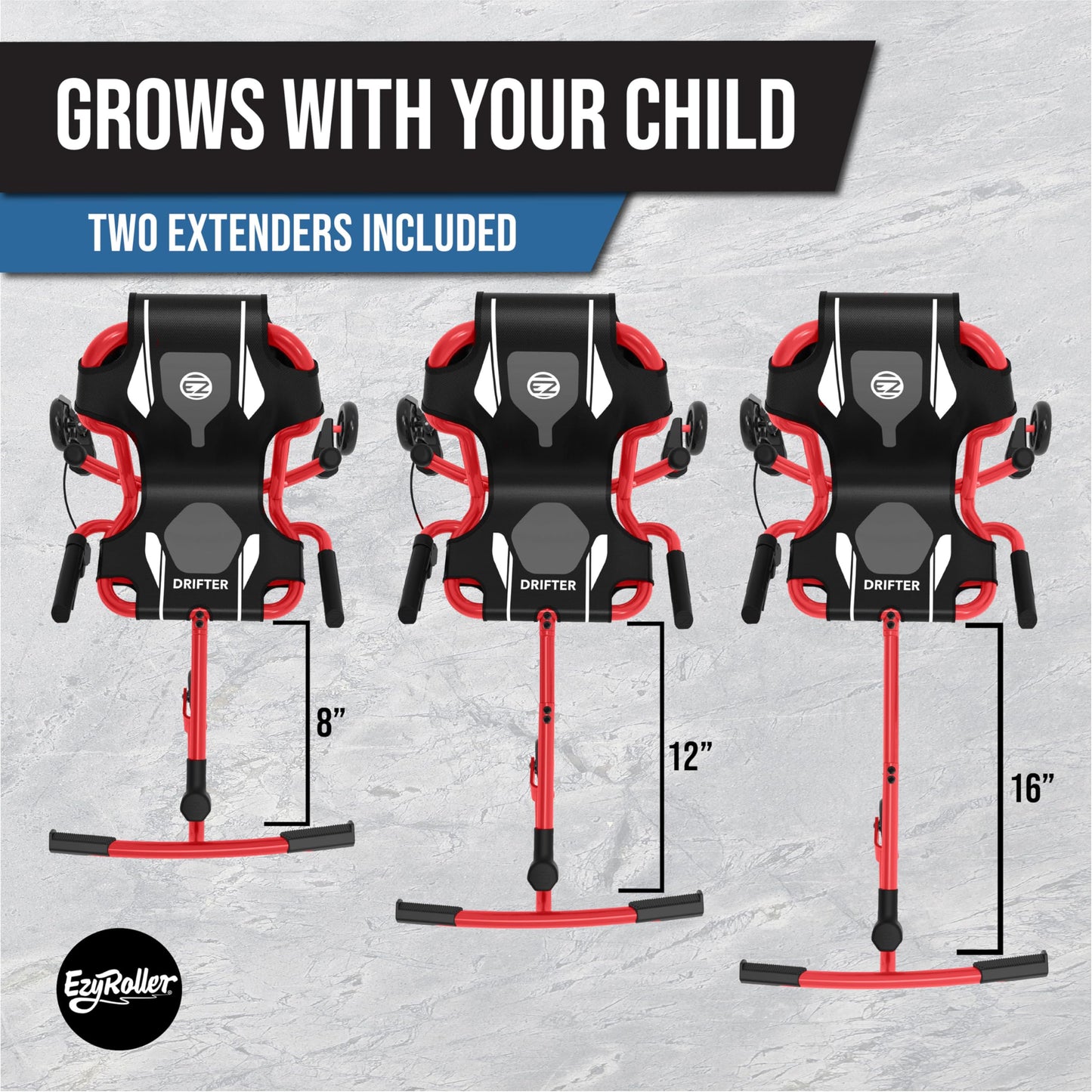 EzyRoller Drifter-X Ride-On Toy for Ages 6+, Alloy Steel, Red, Model EZD1XB, Up to 150lbs