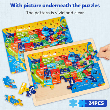 Synarry Large Us World Earth Solar System Wooden Puzzles For Kids Gift Box(12.2*9.4 In) - Fsc Certified, Puzzles For Toddlers 3-5, Puzzles For Kids Ages 4-6, Map Toys Gifts For 3 4 5 Year Old Boy Girl