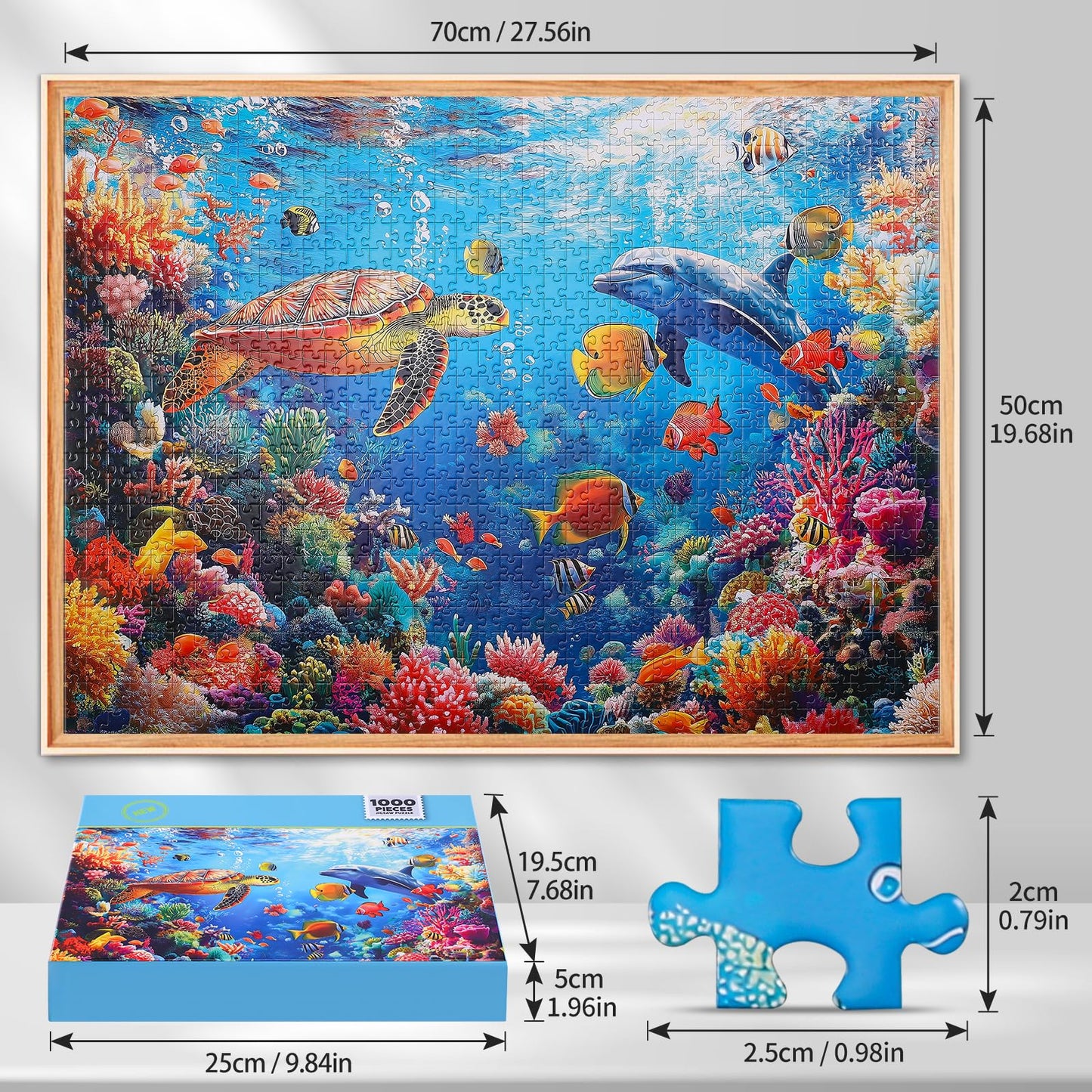 Puzzle for Adults 1000 Pieces - Underwater World Puzzle, Ocean Beach Sea Turtle Coral,1000 Piece Undersea Jigsaw Puzzle (28''x 2