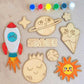 Cliths Wooden Space Painting Kit For Kids  Set Of 9 Pine Mdf Cutouts Diy Craft Kit With Rocket, Moon, Stars, Planets 7.5 X 3.1 