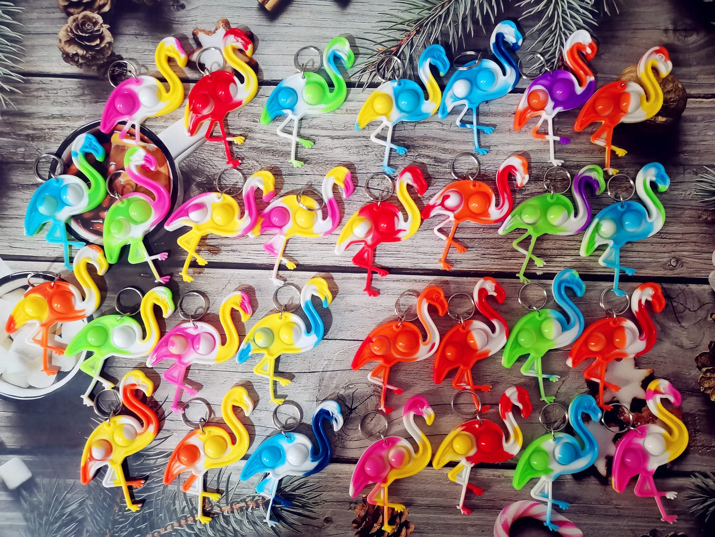 30 Packs Funny Summer Present Unique Mini Flamingo Assorted fidgets Bubble Toys for Kids Children Classroom Students Gifts from