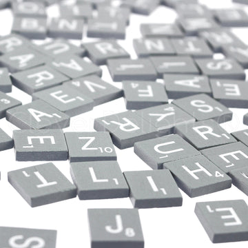 Cleverdelights 100 Wood Letter Tiles - Gray Color - Complete Set - Game Replacement Pieces