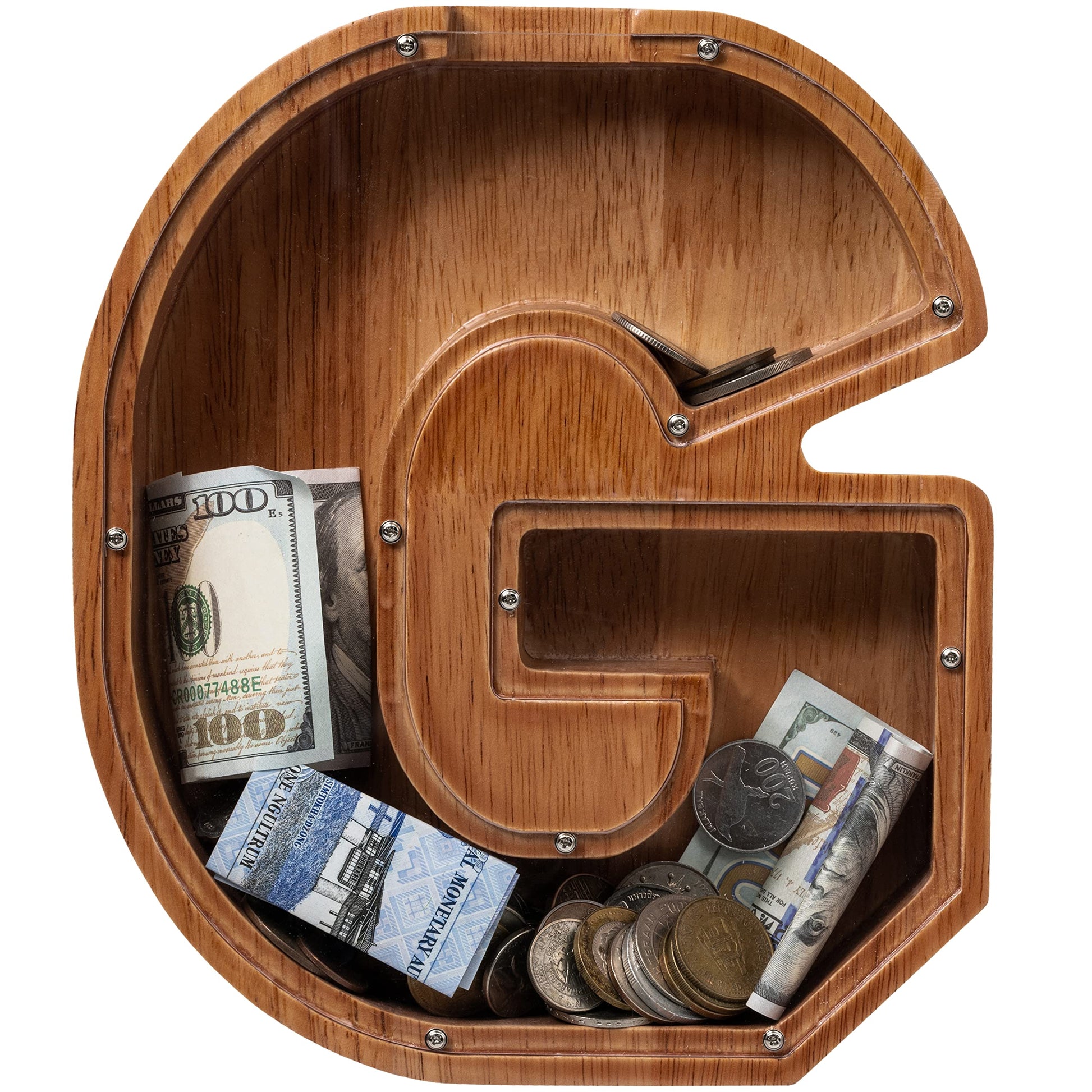 Ladenk 12 Inch Extra Large Wooden Kids Letter Piggy Bank - Piggy Bank For Boys Girls - Initial G Bank - Alphabet Money Bank For 