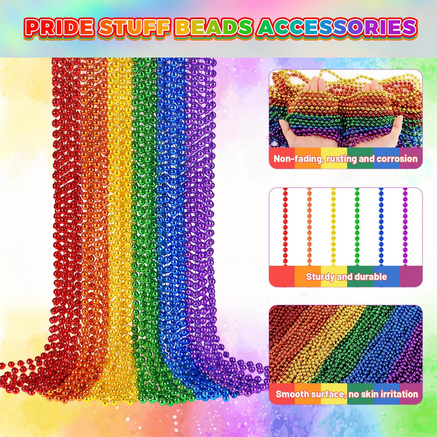 SHAOQINLIN 24 PCS Pride Beads Necklaces, Pride Accessories, Rainbow Beads Necklaces Bulk, Gay Lesbian Pride Month Parade Throws