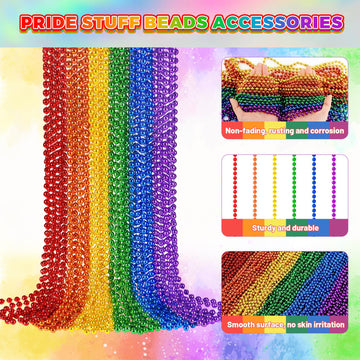 SHAOQINLIN 24 PCS Pride Beads Necklaces, Pride Accessories, Rainbow Beads Necklaces Bulk, Gay Lesbian Pride Month Parade Throws