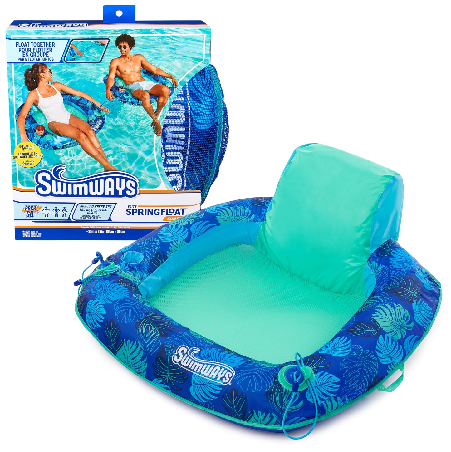Swimways Elite Spring Float Sunseat Pool Lounger  Inflatable Pool Floats Adult with Fast Inflation  Pool Lounge Chair for Adults up to 250 lbs-New