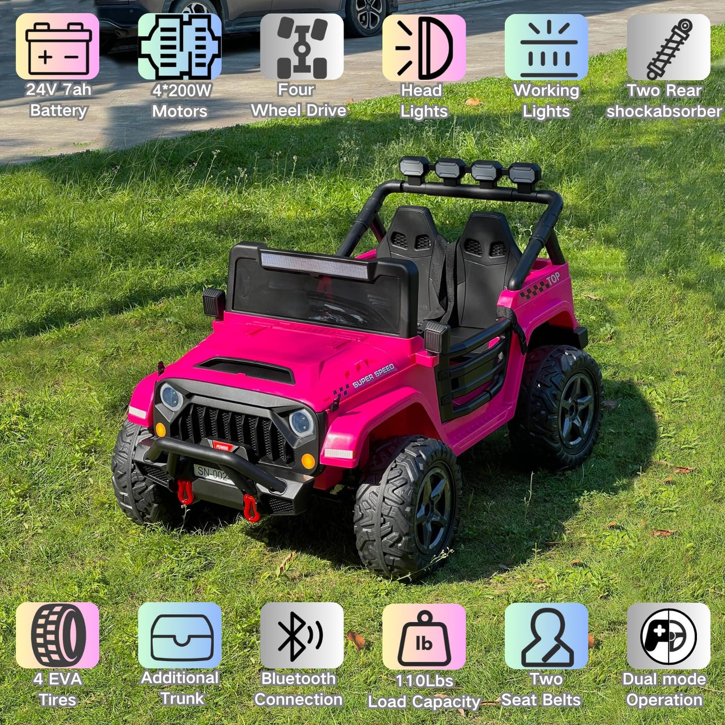 NEWQIDA 24V 2 Seater Ride on Car w/Remote Control 4wd Kids Electric Vehicles Ride on Toys Car, EVA Tires Wheels, 20  Spacious Se