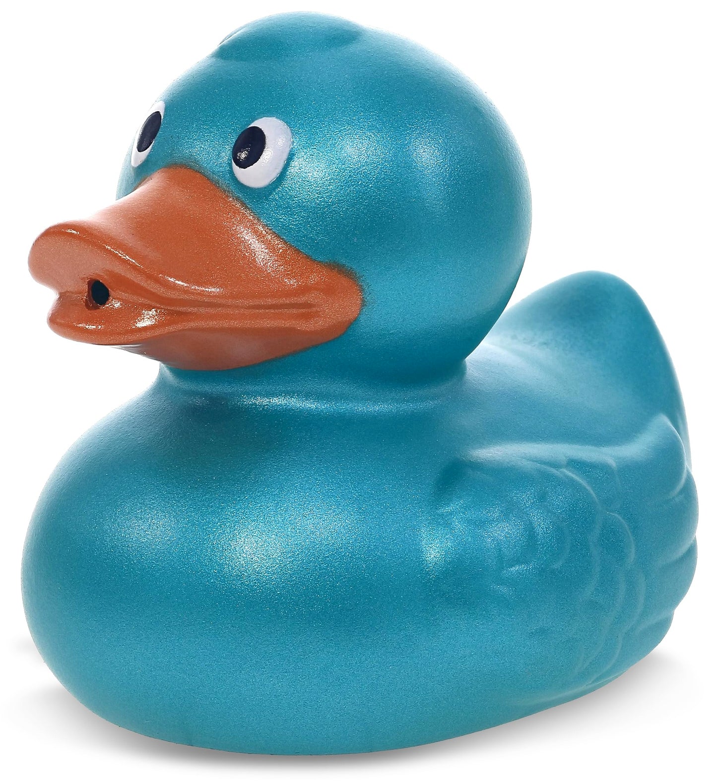 DolliBu Metallic Blue Duck Bath Buddy Squirter - Floating Blue Duck Rubber Bath Toy  Fun Water Squirting Bath Time Play for Toddlers  Animal Toy for Bathtub  Beach  and Pool for Girls and Boys