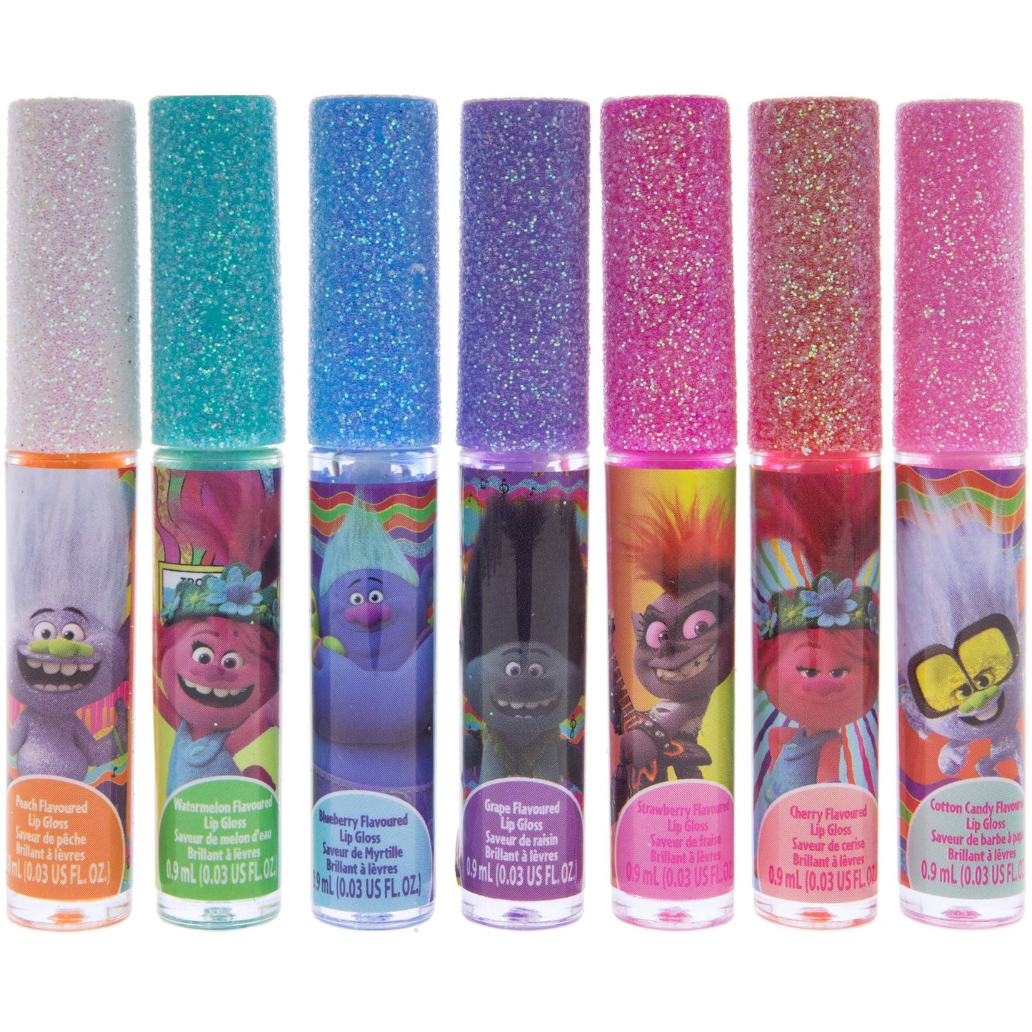 Townley Girl Trolls World Tour Lip Gloss Makeup Set, 7 Pieces, Multi, 0.21 Fl Oz, Ideal for Parties & Gifts for Girls 3+