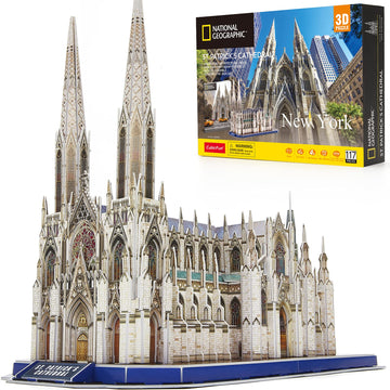 Cubicfun 3D Puzzles For Adults National Geographic St. Patrick'S Cathedral Model Kits, New York Architecture Puzzles For Adults Desk Building Toys For Kids Ages 8+, 117 Pieces With Booklet Xmas Gifts