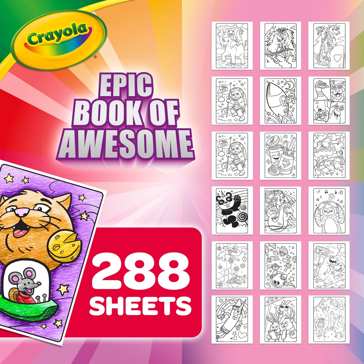Crayola Epic Book Of Awesome Coloring Book (288Pgs), Animal Coloring Pages, Glitter Stickers, Travel Activity, Gift For Kids, Ages 3+