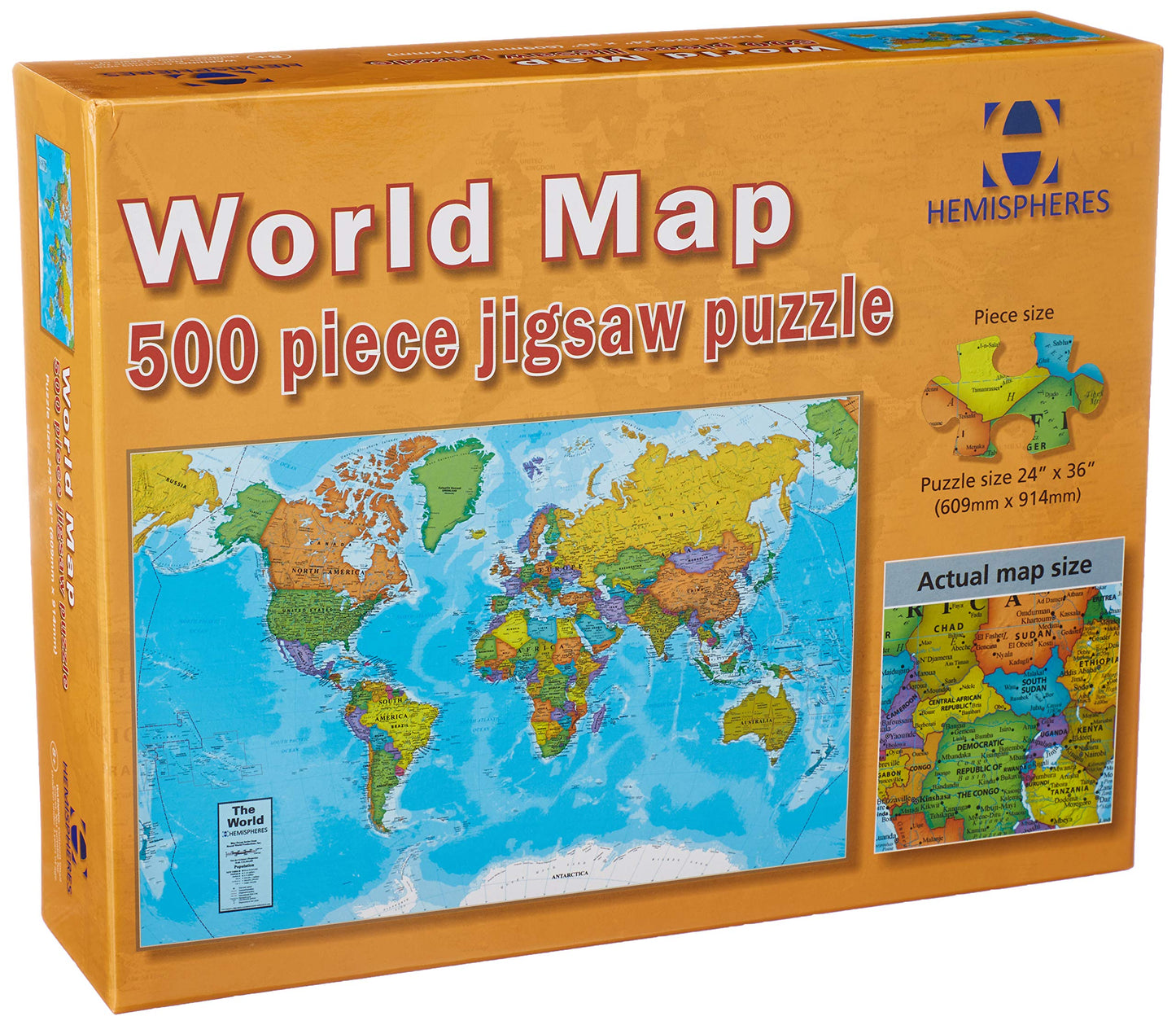 Hemispheres World Map Jigsaw Puzzle, 500 Pieces