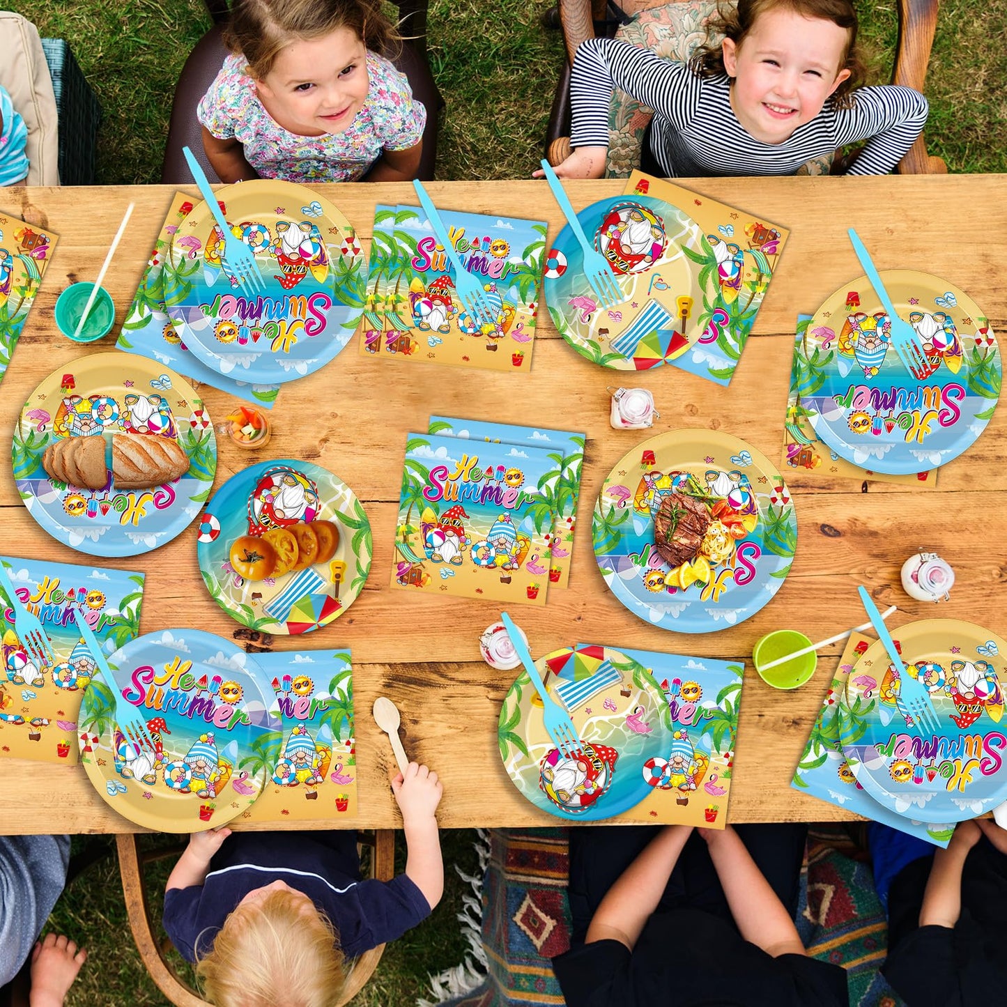 96 Pcs Hello Summer Beach Party Supplies Paper Plates Napkins Summer Beach Hawaiian Pool Party Birthday Tableware Set Summer Gno