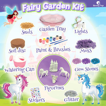 Bloonsy Unicorn Fairy Garden Kit For Kids | Light Up Fairy Unicorn Terrarium Kit | Science Stem Toys Presents | Unicorn Arts And