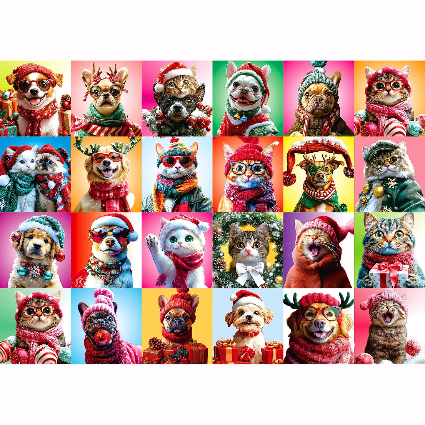 Christmas Dog Cat Puzzles For Adults 1000 Pieces Colorful Animal Collage Jigsaw Puzzles Family Funny Challenging Holiday Puzzles
