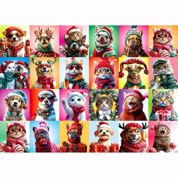 Christmas Dog Cat Puzzles For Adults 1000 Pieces Colorful Animal Collage Jigsaw Puzzles Family Funny Challenging Holiday Puzzles
