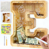 weallbuy Large Letter Piggy Bank for Kids Boys Girls Wooden Personalized Piggy Banks A-Z with Target Area Clear Alphabet Banknote Coin Banks for Gift Decoration Baptism (E)