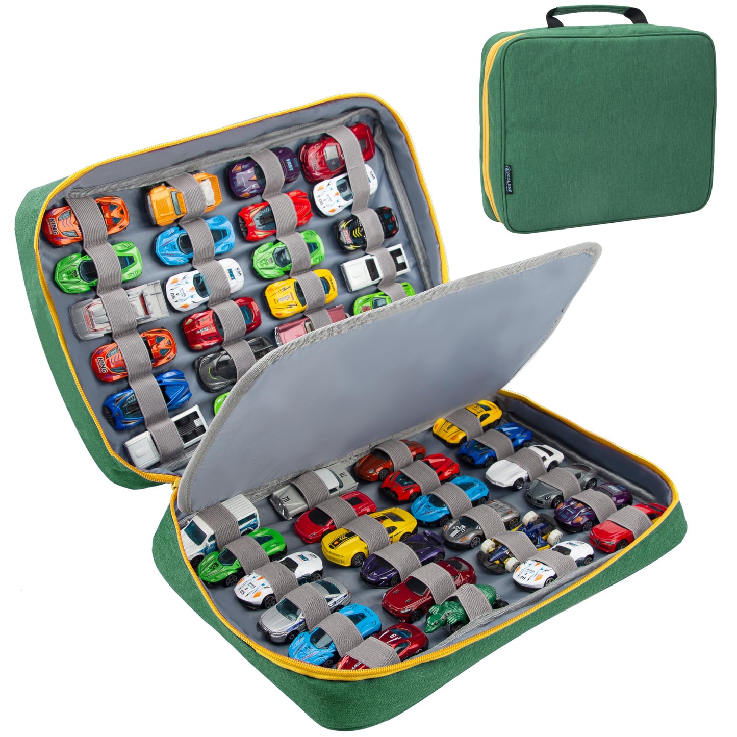 KISLANE Toy Car Storage Case - Holds 48 Cars, Green Polyester, Model KL20010