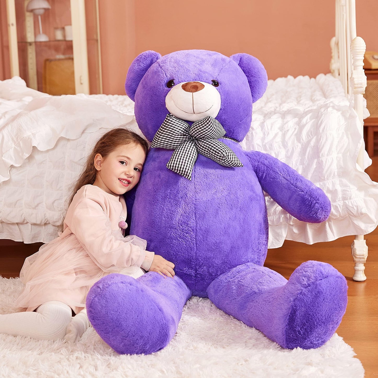 Ikasa Giant Teddy Bear Stuffed Animal Plush Toy,Large Bear Cute Jumbo Soft Toys,Huge Big Size Fluffy Plushie,Gifts For Kids (Purple, 47 Inches)