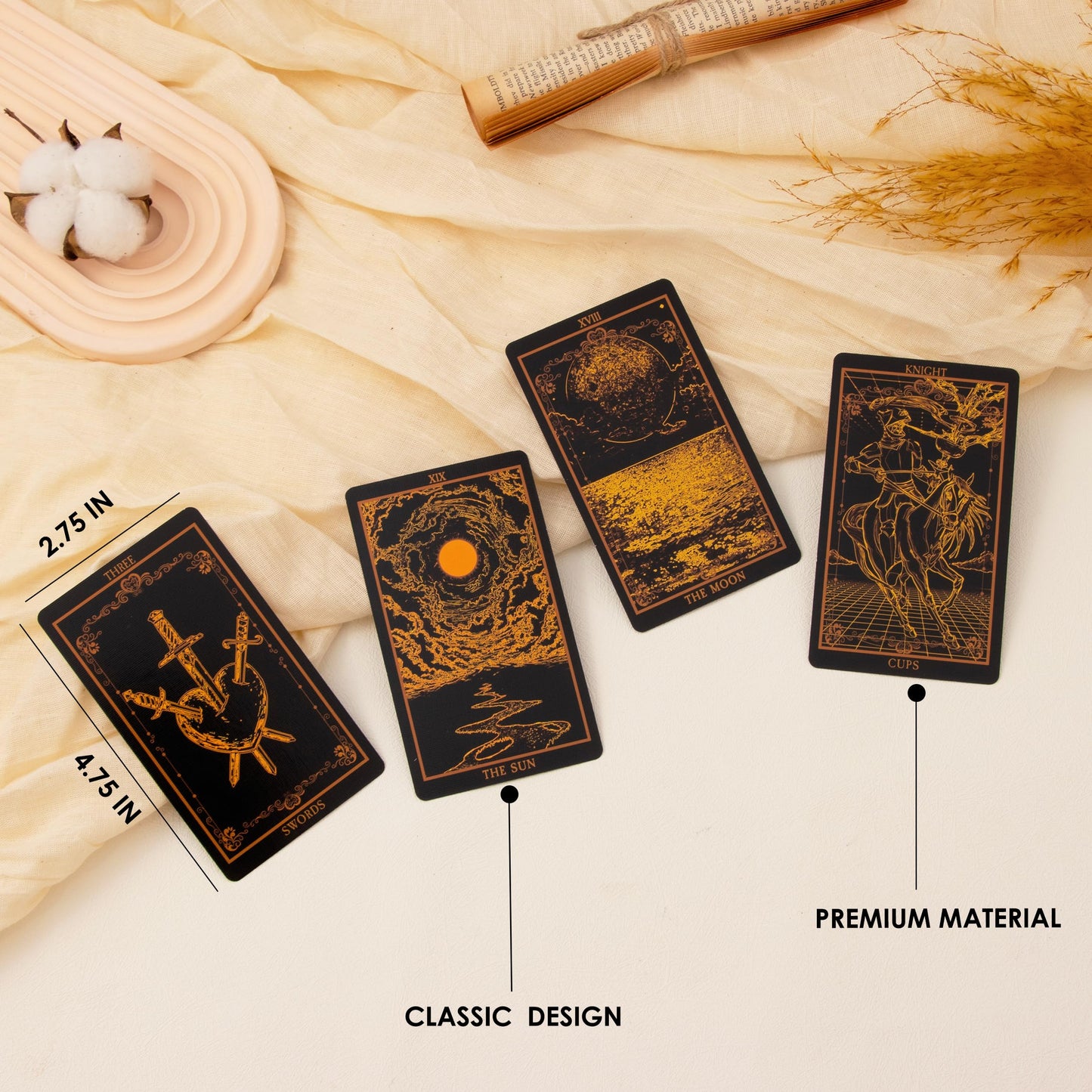 78 Tarot Cards With Guide Book, Black Tarot Deck Gift Set With Tarot Cloth, Chakra Stones And More, Tarot Cards Deck Fortune Telling Game Craft Cardboard For Beginners And Expert Readers