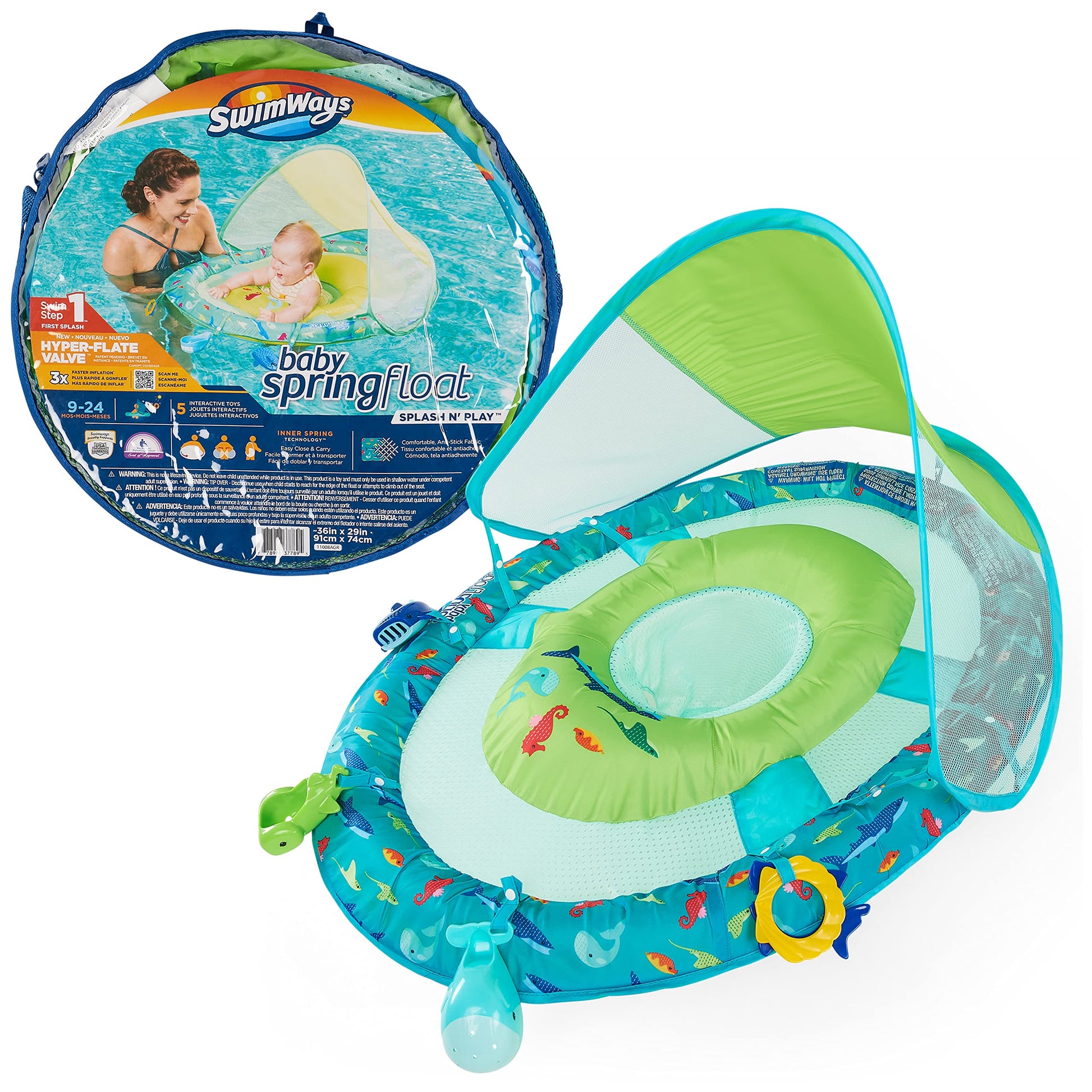 Swimways Baby Spring Float Splash N Play, Baby Float With Canopy & Upf Protection, Baby Pool Toys & Swimming Pool Accessories Fo