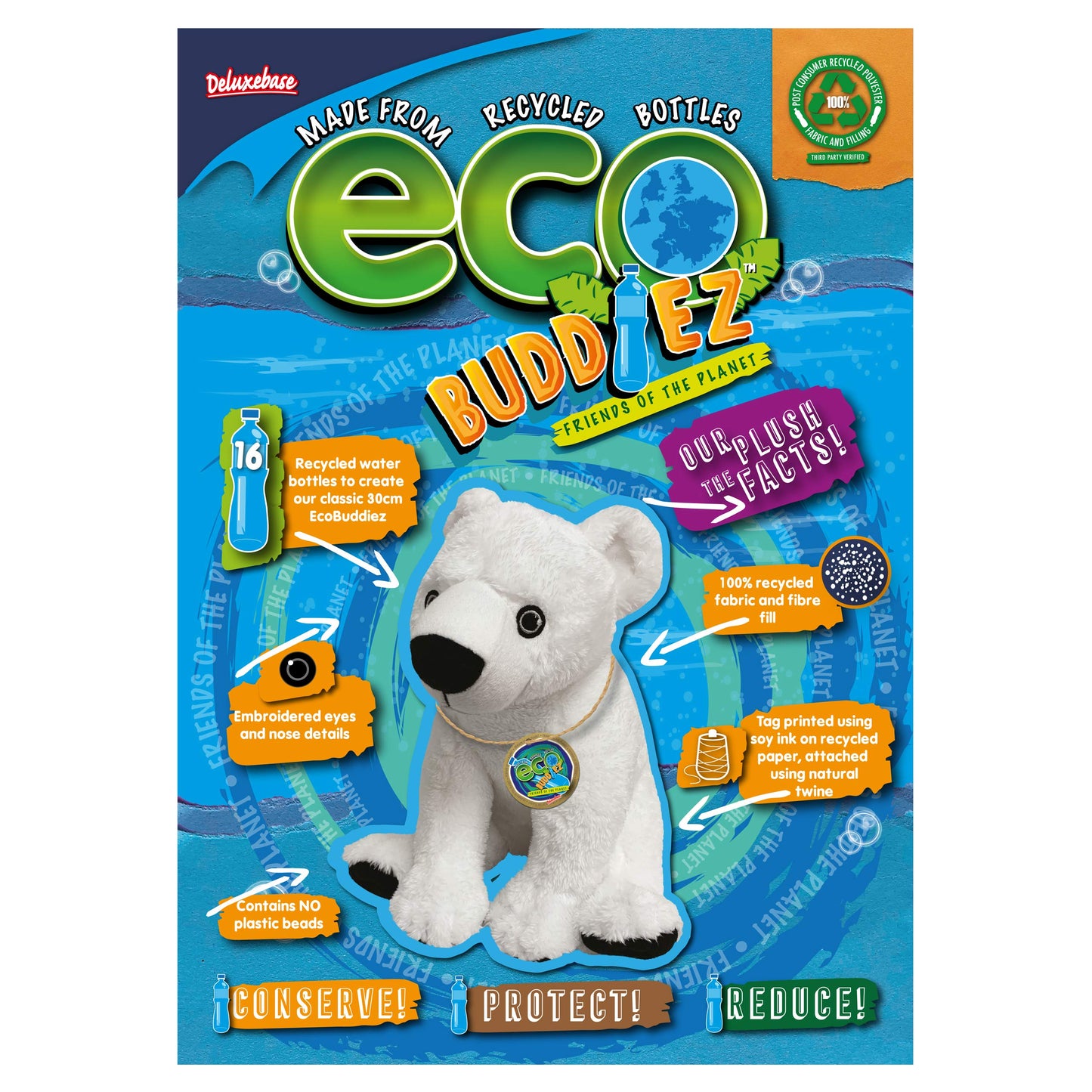 Ecobuddiez - Polar Bear From Deluxebase. 8-Inch Sustainable Plush Animal From Recycled Materials, Eco-Friendly Soft Stuffed Toy,
