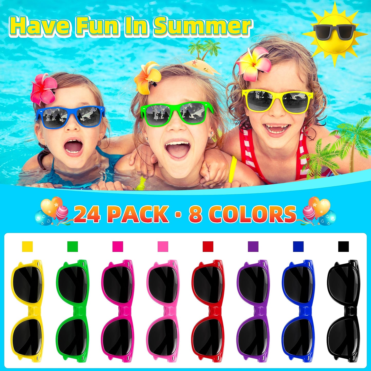 Octeric 32 Pieces Kids Sunglasses Bulk Party Favors Boys And Girls Neon Sunglasses With Uv Protection For Summer Party Beach Party Pool Party Birthday Graduation Classroom Prize Goody Bag Stuffers