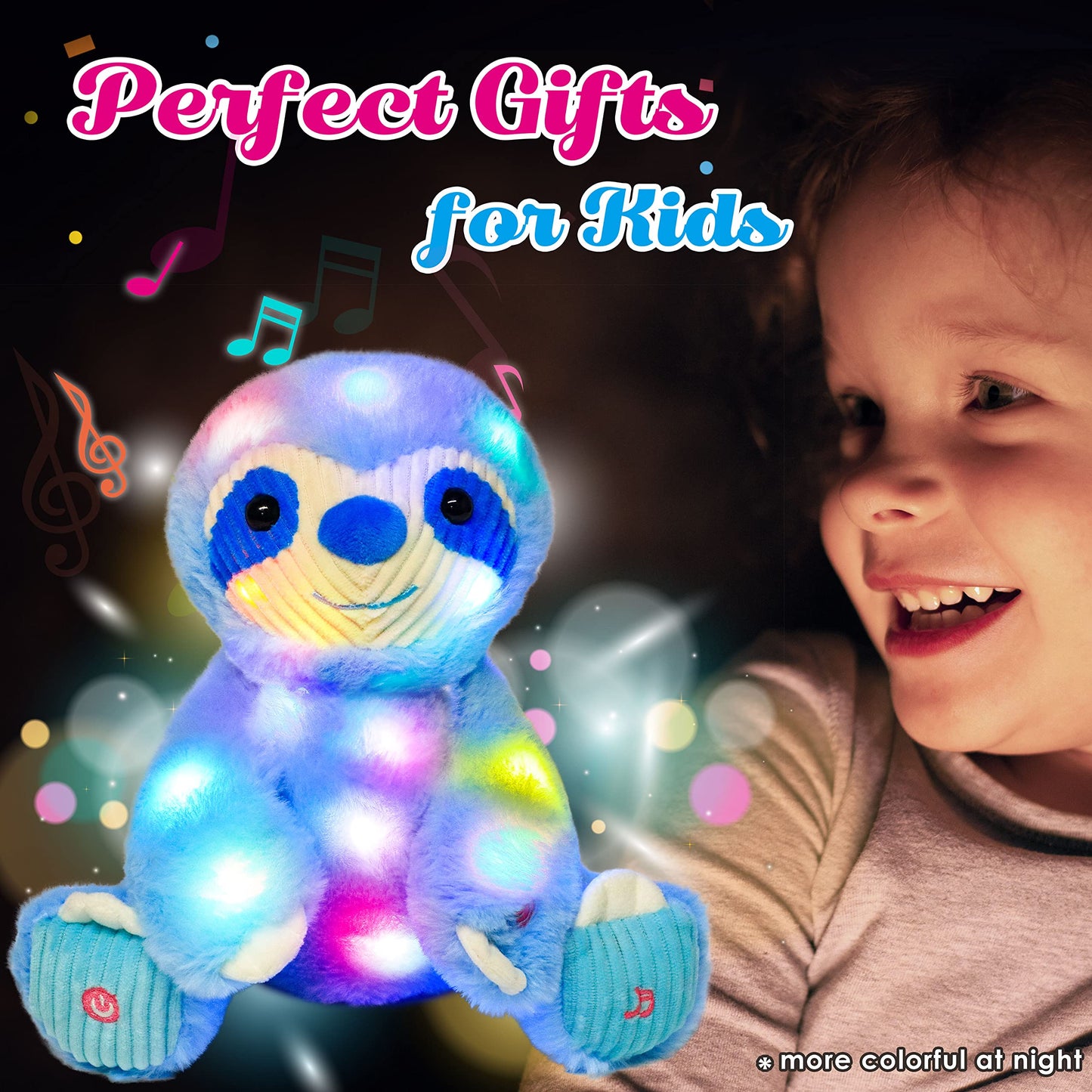 Cuteoy Blue Sloth Led Musical Stuffed Animal Light-Up Singing Plush Adjustable Volume Lullaby Plushies Birthday Christmas Toy Gifts For Kids Toddler Girls, 13'