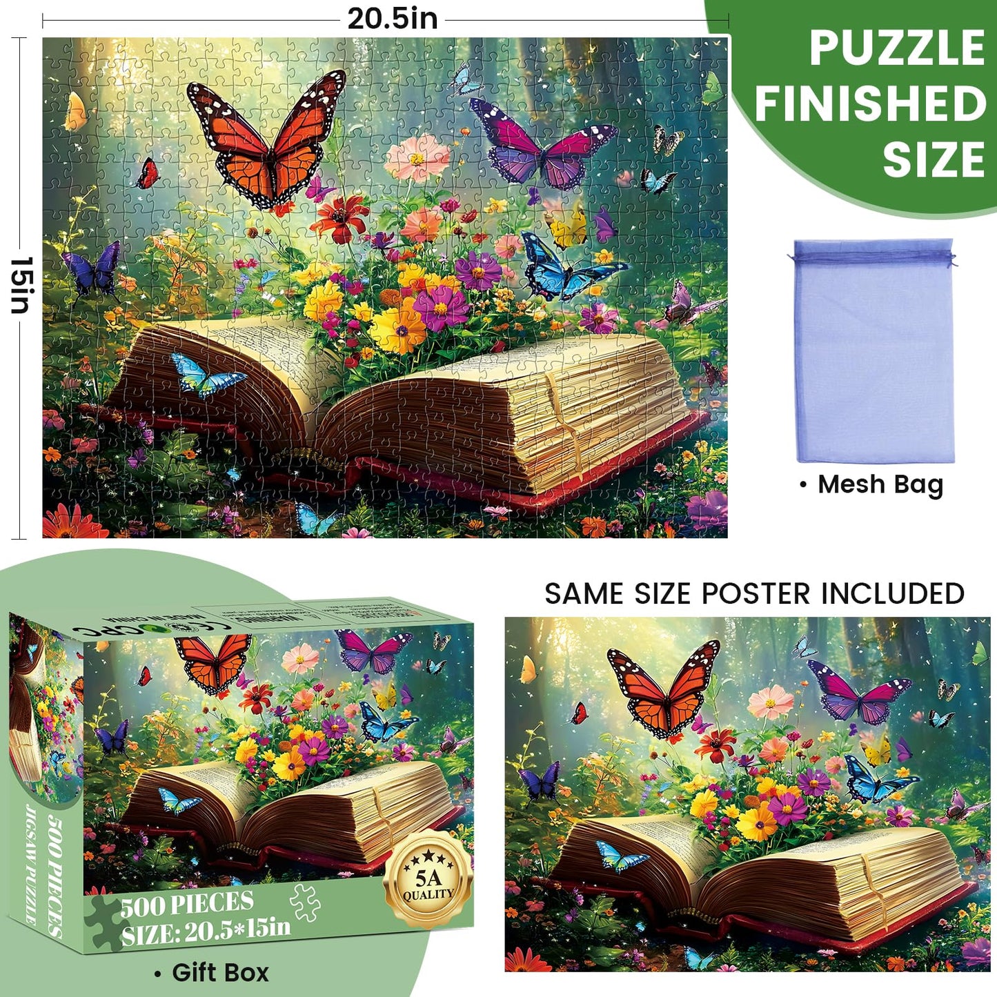 Jigsaw Puzzle 500 Pieces Flowers Book 500 Piece Puzzles for mature-themeds Kids Seniors Recycled Cardboard mature-themed Jigsaw Puzzle 500 Piece Family Activities Great Gift for Family and Friends 20.5 * 15 Inch