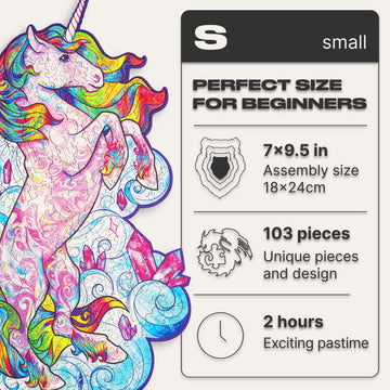 Unidragon Wooden Jigsaw Puzzles - Inspiring Unicorn, 103 Pcs, Small 7'X9.5', Beautiful Gift Package, Unique Shape Best Gift For Adults And Kids