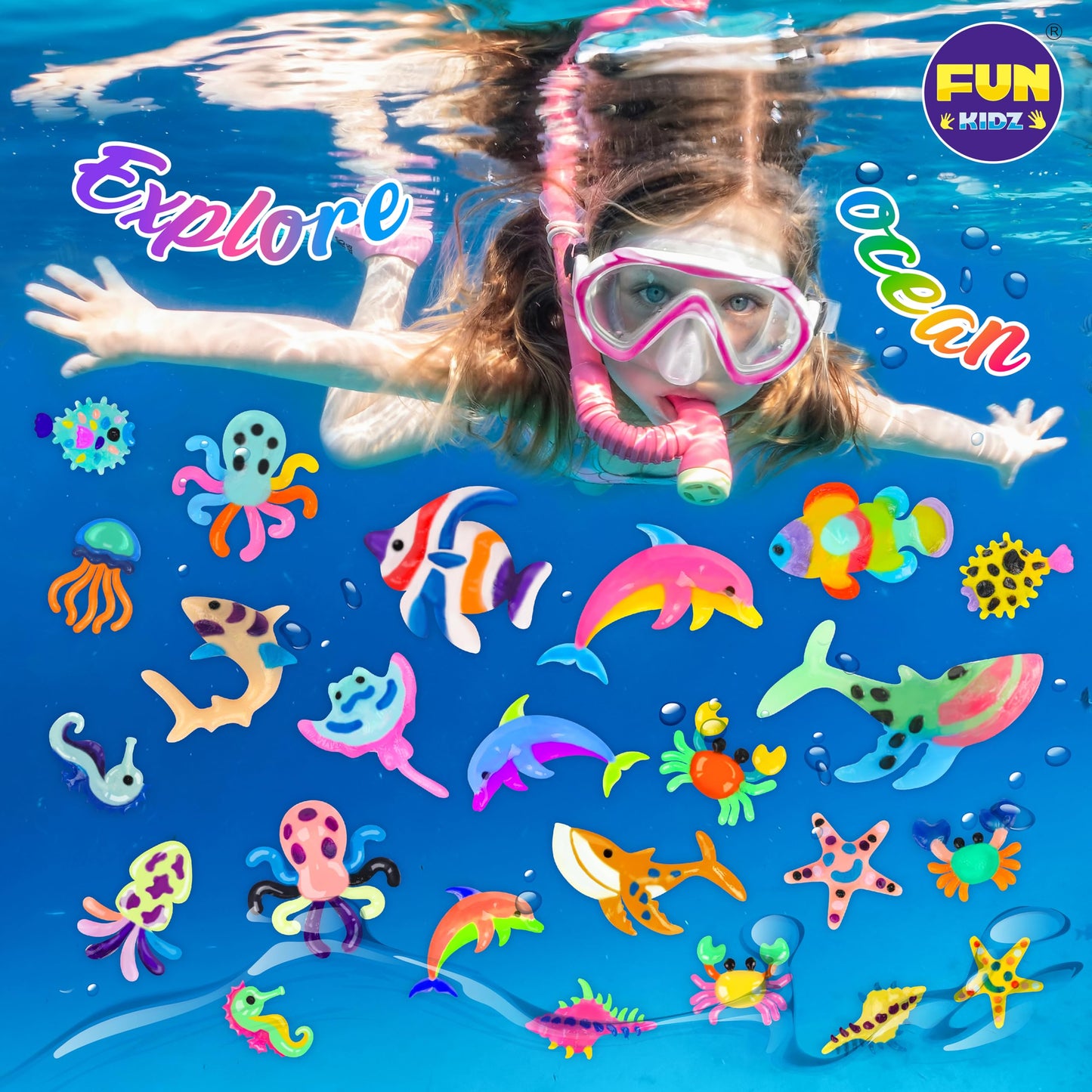 FUN KIDZ Ocean Magic Water Elves Toys Kit - Large Aqua Craft Kit, 25 Colors, Plastic, Model 505D2468, Great for Kids' Summer Activities