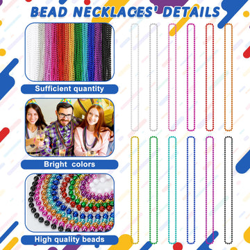 200PCS Mardi Gras Beads, 33'' Bead Necklace, Colorful Mardi Gras Accessories, Women Men Party Beads Parade Throws Bulk for Chris