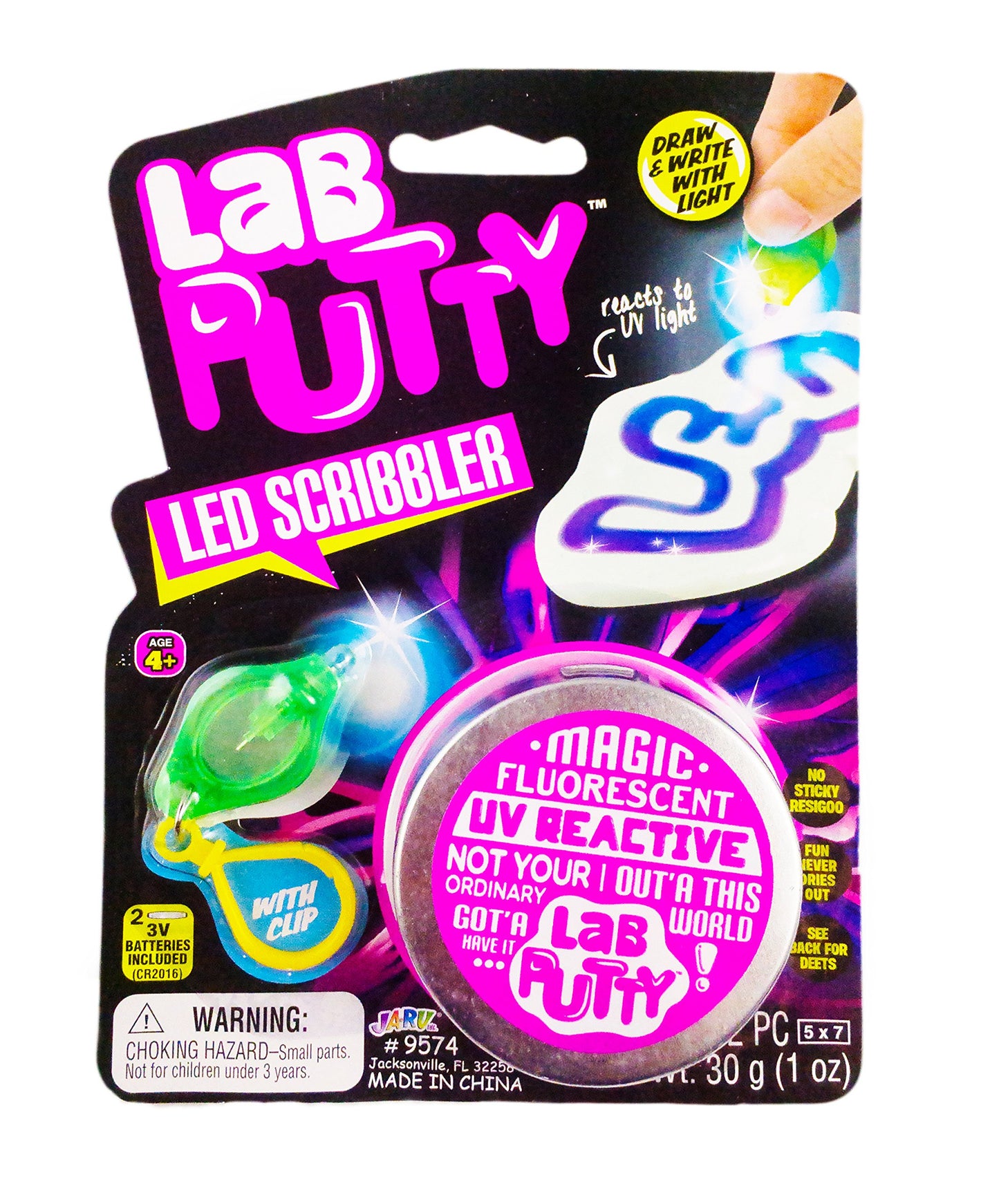 Ja-Ru Lab Putty Led Scribbler Sensory Putty For Kids W/Mini Uv Light Flashlight (1 Unit) Invisible Ink Magic Color Changing Putty. Stress Relief Toy. Mini Slime Party Favors. 9574-1A