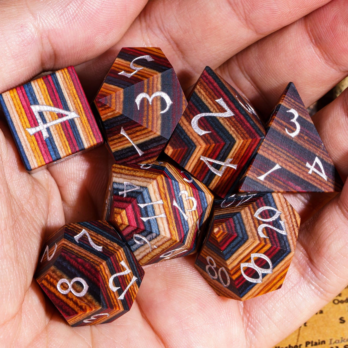 Hddais Wood Dice Set Yellow Striped Dnd Dice Natural Wood Handmade Dice For Dungeons And Dragons Role Playing Games
