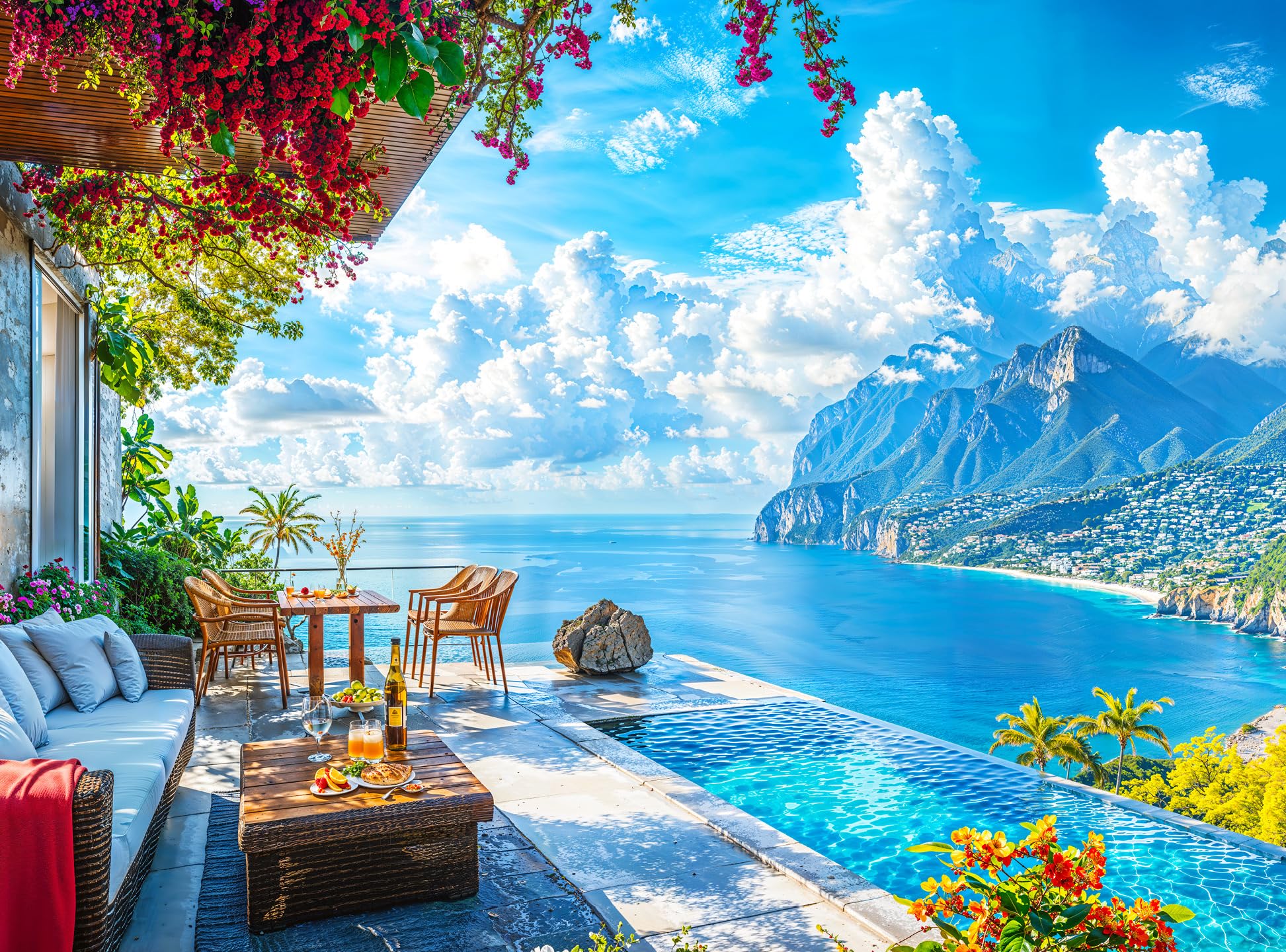Cross & Glory - Patio By The Sea - 1000 Piece Jigsaw Puzzle For Adults | Serene Coastal Patio And Ocean View Puzzle | Challengin