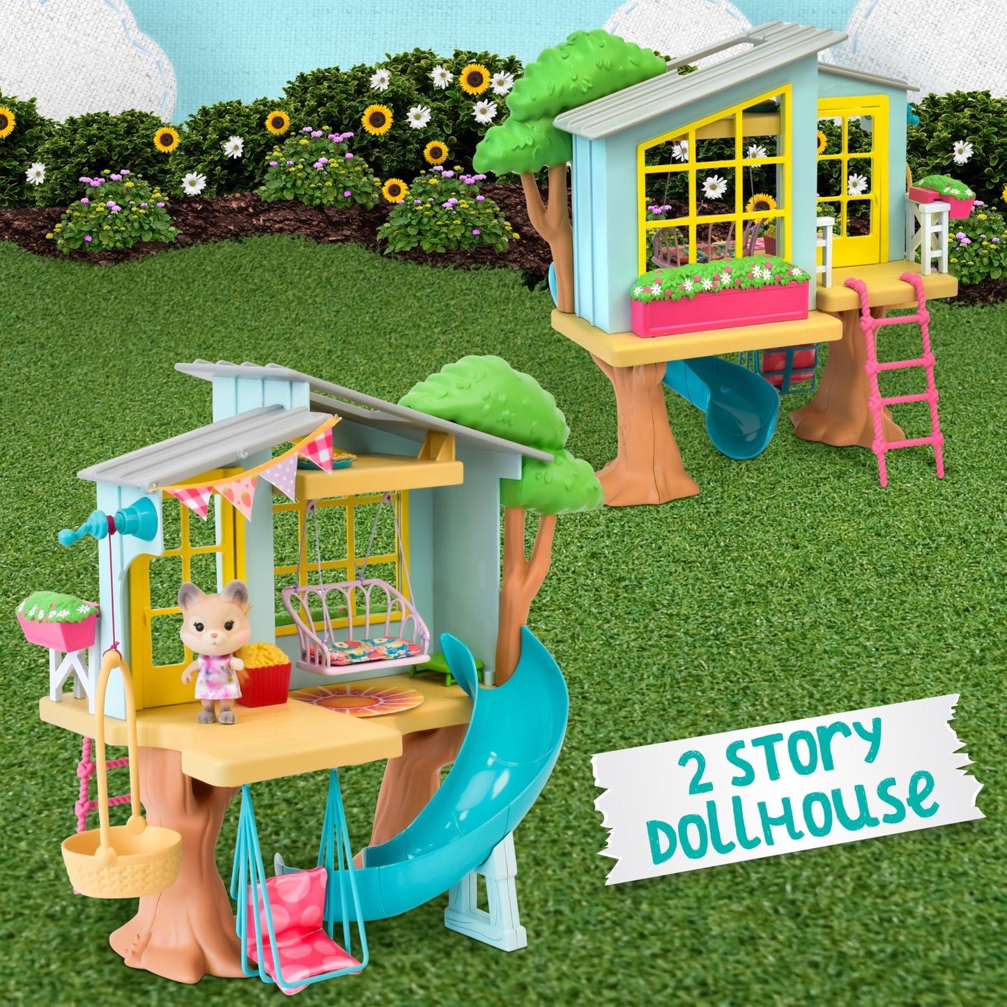 Honey Bee Acres Interactive 2 Story Tree House Playset with limited availability Squirrel Poseable Figure Includes 21 Pieces