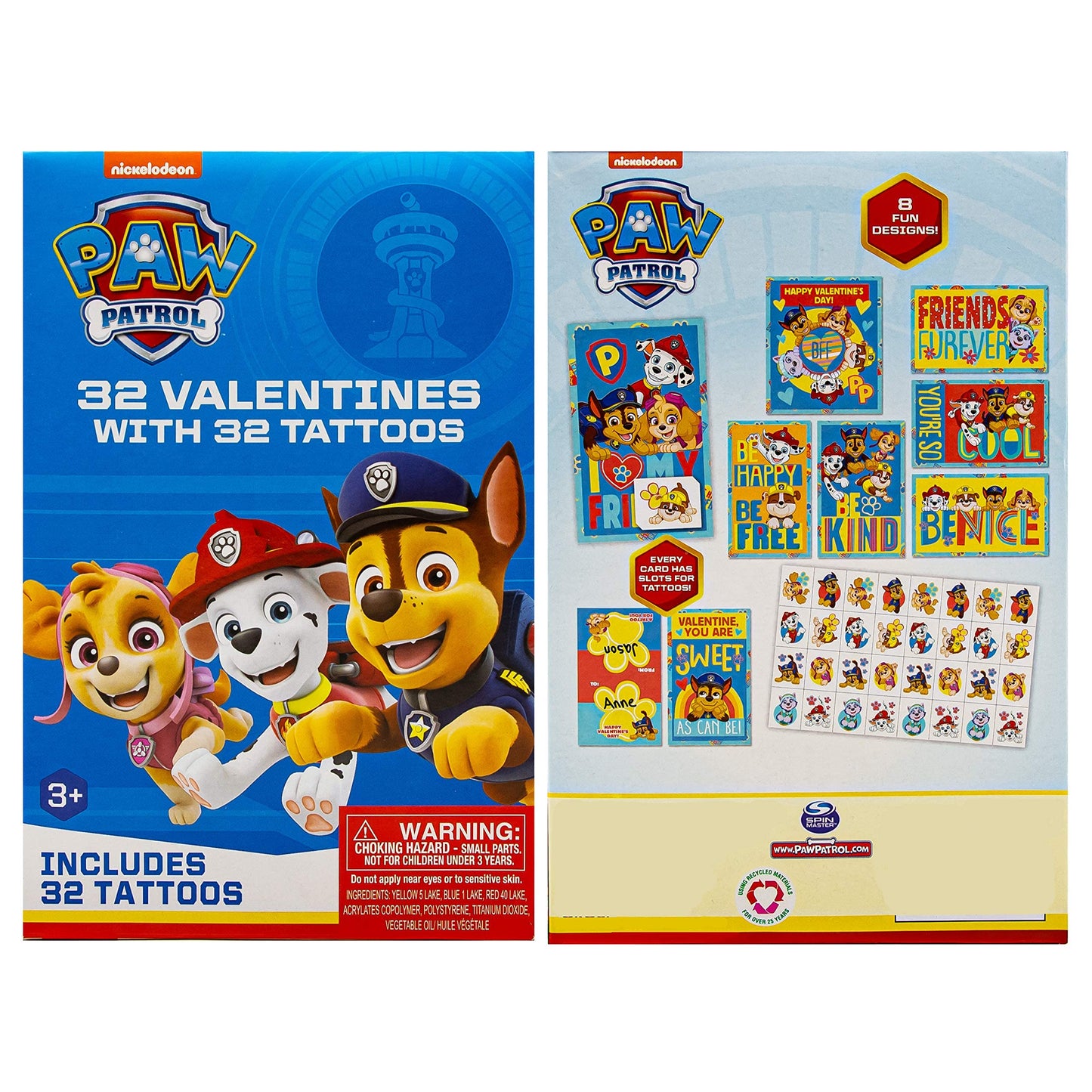 International Greetings 32 Count School Valentines Day Illustrated Cards With Matching Stickers Or Tattoos (Paw Patrol)