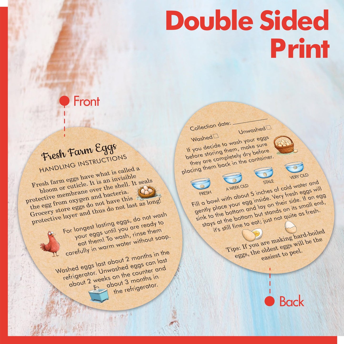 200 PCS Egg Handling Instruction Cards  Double-sided Printing Egg Carton Stamp Bulk Labels with Washed/Unwashed Fresh Eggs Care Accessories Card Label for Basket Farm Business Accessories (3.5 x 2.7 )