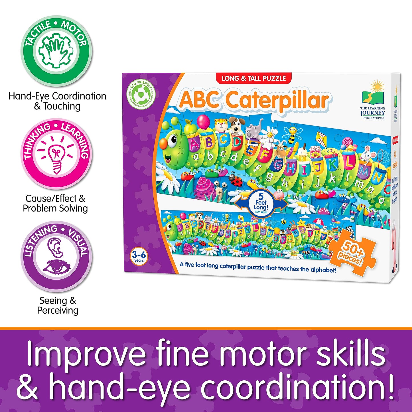 The Learning Journey Long And Tall Puzzles - Abc Caterpillar - 51 Piece, 5-Foot-Long Preschool Stem Puzzle - Educational Gifts For Boys & Girls Ages 3 And Up (434536)