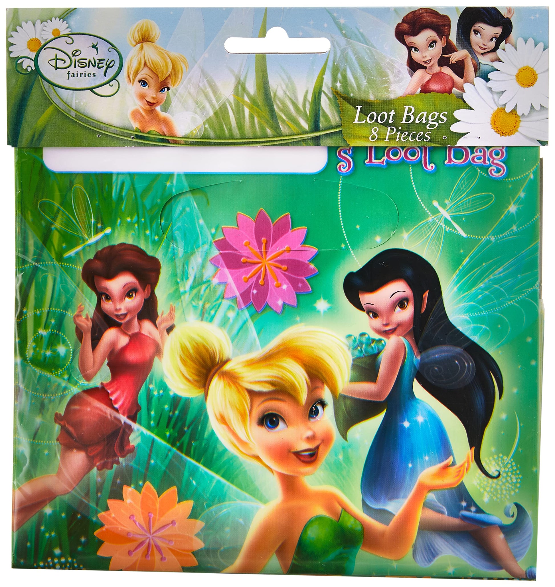 amscan Plastic Loot Bags | Disney Tinkerbell Collection | Party Favor |8 ct. Green, 6 1/2in x 9in
