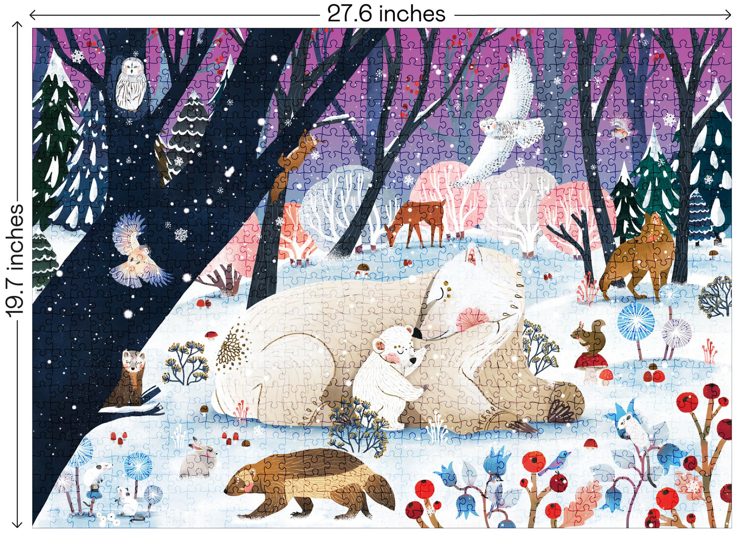 Elena Essex Puzzle - Snowfall | Christmas Puzzles 1000 Pieces | Puzzles For Adults 1000 Pieces | Holidays Snow Polar Bear Winter Animals Puzzle | Size 28X20 Inches