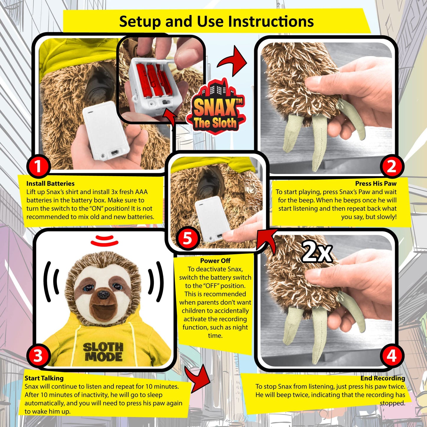 Snax The Sloth Official 2023 Version, Talking Plush Sloth Toy For Kids, Cuddly Sloth Stuffed Animal That Talks Back Slowly For B