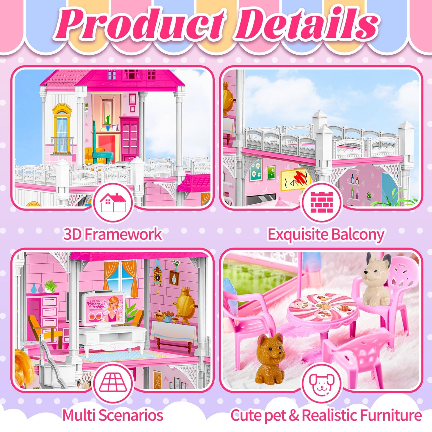 Seifar Doll House for Girls 8 Rooms Dollhouse with Dolls Figure  Puppies Furnitures  Accessories  Toddler Playhouse Gift for for 3 4 5 6 7 8 9 10 Year Old Girls