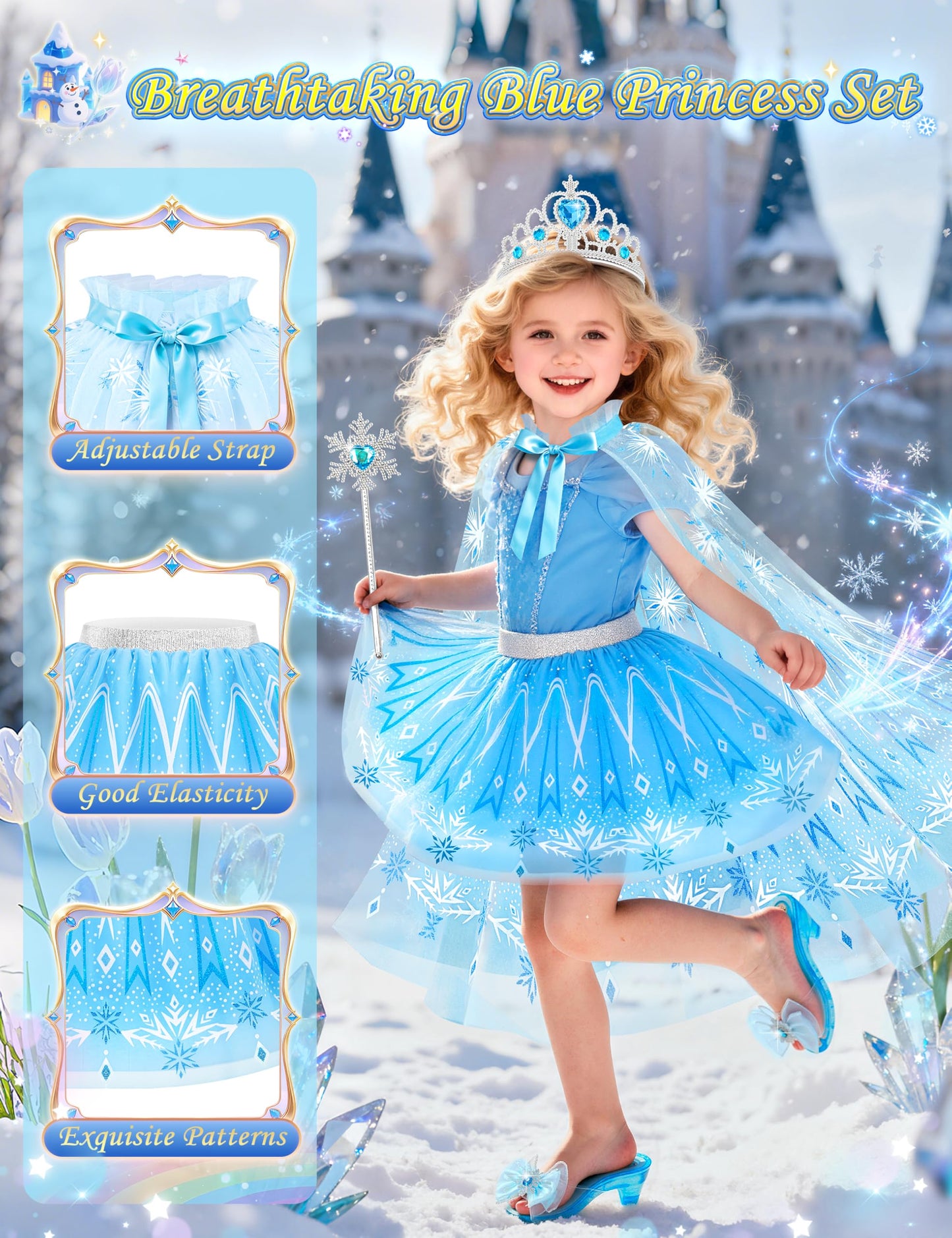DUDUCOFU Princess Dress Up Clothes for Little Girls Toddlers, Princess Dress Up Shoes Set with Princess Cape Tutu Shoes Crown Wa