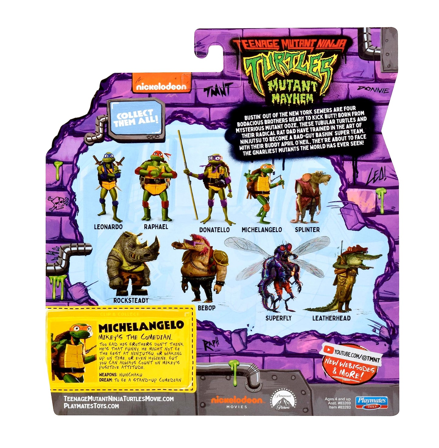 Teenage Mutant Ninja Turtles Michelangelo Action Figure, 4.25" Multi-Color, Plastic, Model 83283 by Playmates Toys